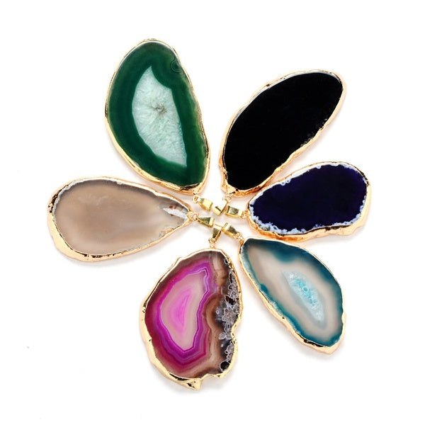 wholesale lots mixed 10pcs Natural agate chip pendants color agate DIY Necklace accessories