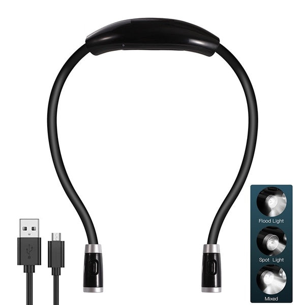 Mains libres Hug Light Neck Book Light Lampe de lecture LED rechargeable veilleuse, 4 perles LED, 3 luminosité réglables, câble USB inclus pour lire