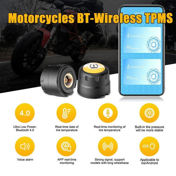 TPMS Sensors Bluetooth4.0 Tire Pressure Monitor System 2 External Sensor for Motorcycle