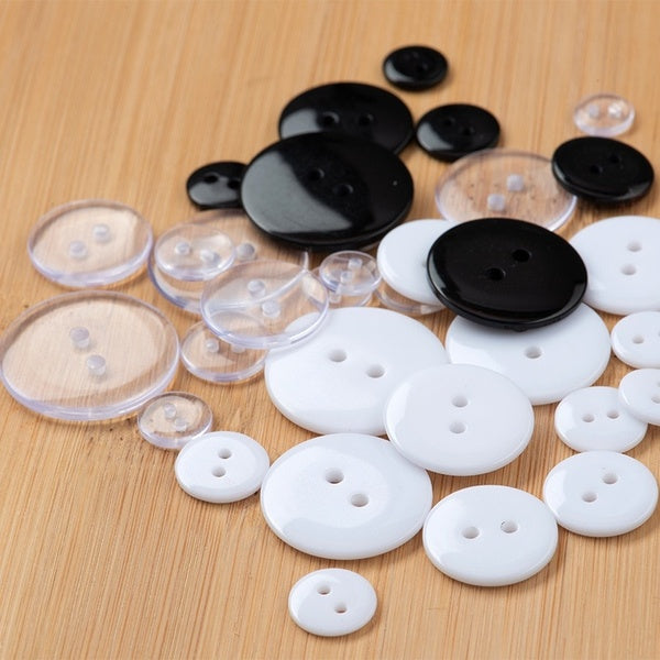 9mm-10mm-11.5mm-12.5mm-15mm-18mm-20mm-23mm-25mm Clear-Black - White 2-Holes Resin Buttons for Sewing Sweaters Shirts