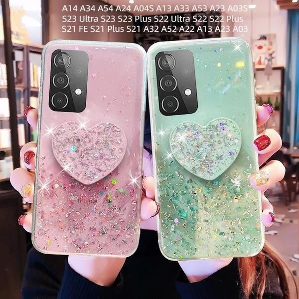 Pour Samsung Galaxy A15 A35 A05 A14 A34 A54 A24 A04S Bling Glitter Coeur Amour Support de Téléphone Étui Pour Samsung Galaxy S24 Ultra S24Plus S23 Ul