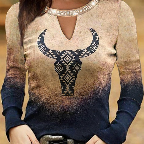 NOUVEAU Femmes Mode Lâche Casual Manches Longues V Cou Géométrique Impression Chemise Tops Blouses Plus La Taille