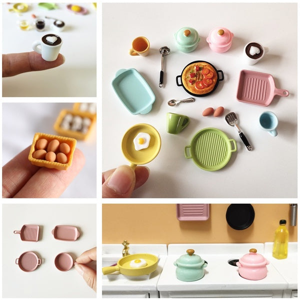 Dollhouse Kitchenware Mini Soup Pots-Baking Trays-Cups-Food Doll House Kitchen Accessories Bakeware Miniature Scene 1:12 Kids Toy