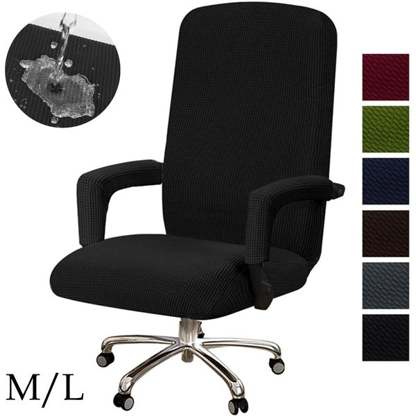 Waterproof Stretch Office Chair Cover, Jacquard Stripe Knitted High Back Slipcovers Protector for Rotating Swivel Chairs with Armrest