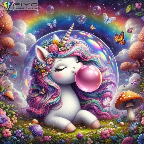 FIYO Cute Unicorn DIY 5D Diamond Painting Full Drill with Number Kits Home and Kitchen Fashion Mosaic Diamond Painting Canvas Wall Decoration Gift Cr