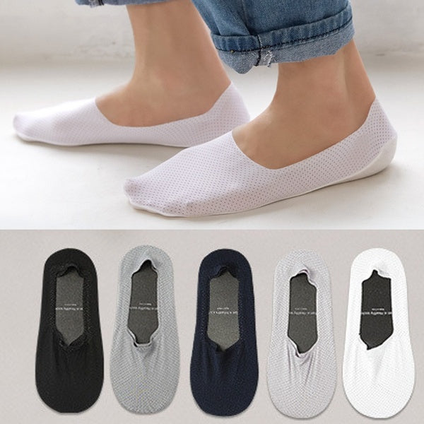New Japanese Men's Solid Color Boat Socks Ultra-thin Ice Silk Invisible Mesh Breathable Shallow Mouth Silicone Non-slip Socks