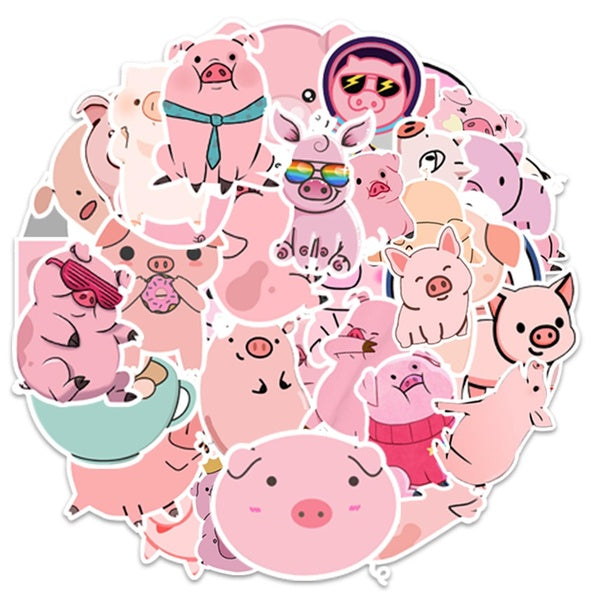 15-50PCS piggy stickers kawaii pink piggy stickers children's waterproof vinyl cute animal stickers for water bottles, laptops, DIY decoration, scrap