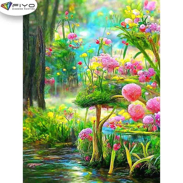 FIYO Brook Diamond Painting Kits For Adults DIY 5D Diamond Mosaic Diamond Painting Home and Kitchen Fashion Canvas Pictures Wall Decoration Gifts Art