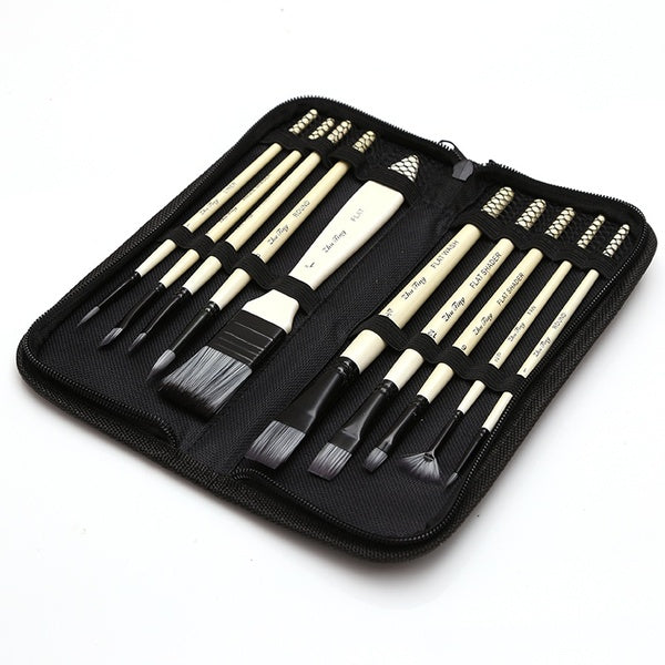 10 Pcs Art Paint Brushes Set Includes Carrying Case