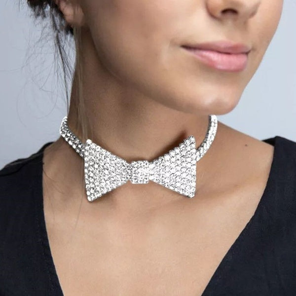 Classic Crystal Bow Tie Necklace Choker Collar Chain Fashion Lady Iced Out Rhinestone Tennis Chain Necklace Wholesale