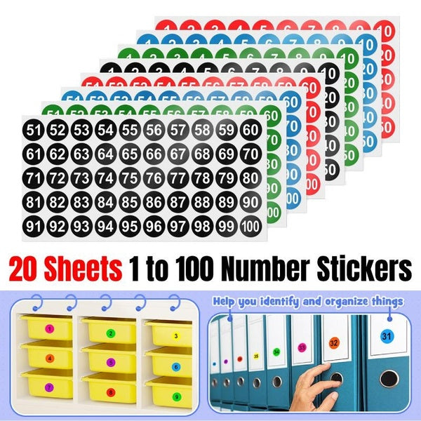 20 Sheets 1 to 100 Number Stickers Vinyl Consecutive Number Stickers Self Adhesive Decal for Indoor and Outdoor Waterproof Labels Number Inventory St