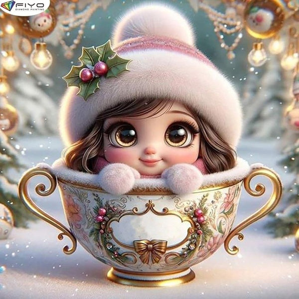 FIYO Girl DIY 5D Diamond Painting Full Drill with Number Kits Home and Kitchen Fashion Mosaic Diamond Painting Toile Décoration murale Cadeau Artisan