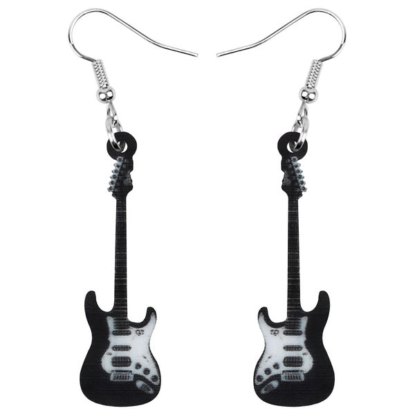 Acrylic Anime Black Electric Guitar Earrings Dangle Drop Jewelry Musical Instrument Pendant Ornaments For Women Girls Teens Students Charms Gift Part