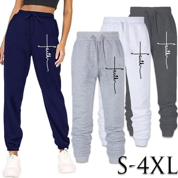 2023 Fashion Faith Printed Sweatpants for Women Autumn Winter Loose Warm Long Pants High Waist Yoga Pants Jogger Trousers Women's Casual Fitness Runn