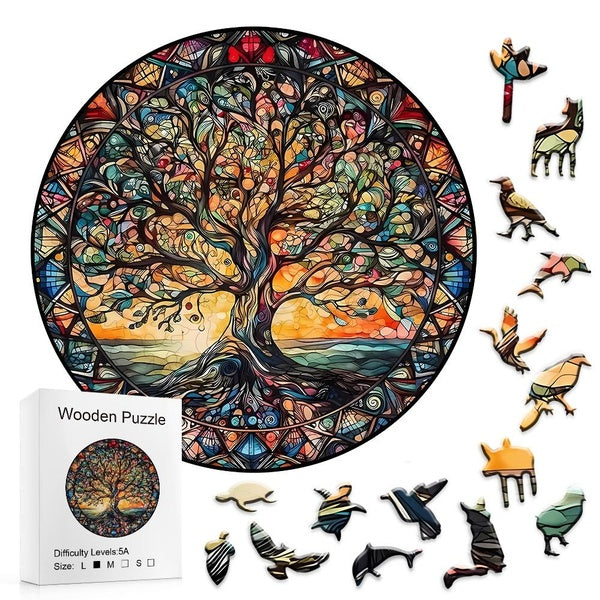 Colorful Tree Beautiful Wooden Jigsaw Puzzle DIY Children's Jigsaw Puzzle Toy Adult Stress Relief Toy Interior Decoration Holiday Gift Irregular Jigs