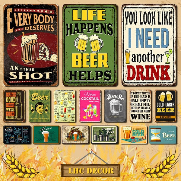 Life Happens Beer Helps Vintage Beer Metal Tin Signs Retro Bar Pub Club Motel Man Cave Wall Decor 8 x 12 Inches