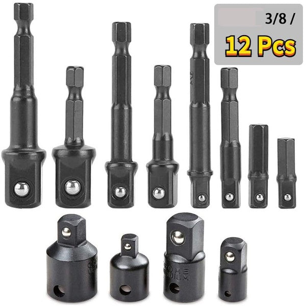 12Pcs-8-3pcs Impact Extension & Socket Adapter Socket Set Extension- 1-4-Inch Hex Shank Drill Extension CR-V Steel