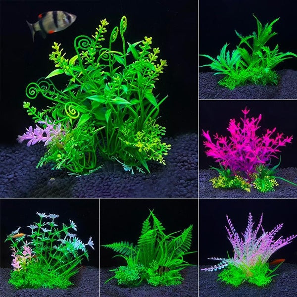 9 styles Artificielle Aquarium Décor Réaliste Plantes Eau Mauvaises Herbes Ornement Plante Aquatique Fish Tank Herbe Décoration Accessoires Paysage A