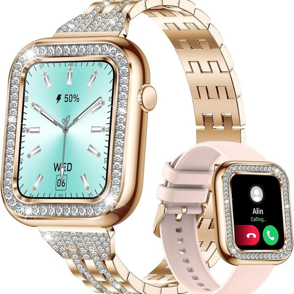 Montres Connectées Femmes avec Strass d'Appel Bluetooth, Podomètre 1.57" Smartwatch Femme Écran Tactile HD pour Téléphones Android iOS, 20 Sports Fit