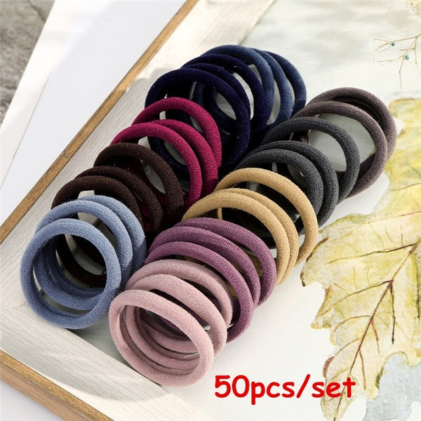 50pcs-set New Women Girls Candy Colors Nylon Basic Scrunchie Hair Tie Ponytail Hold Hair Rubber Bands Fashion Hair Accessories