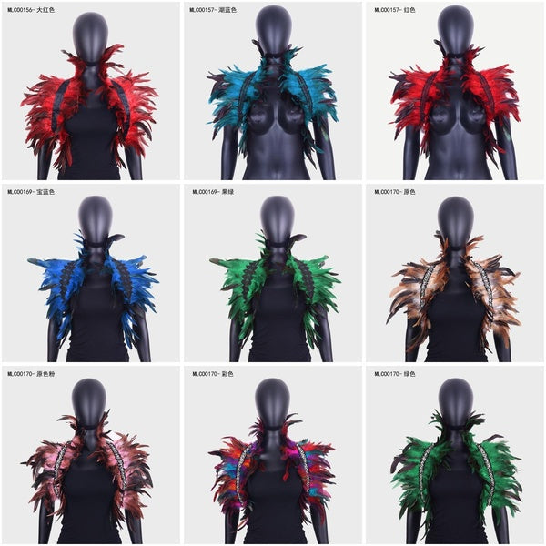 Natural Black Feather Capes Shrug Cape Shawls Rave Harness Body Punk Collares for Halloween Cosplay charm Halloween Accessories Matron Inn