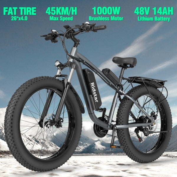 Mountain Snow City Ebikes New Original Ridstar E26 26*4.0 Fat Tires Electric Bicycle 48V 1000W Motor 14AH Battery EU US in stock