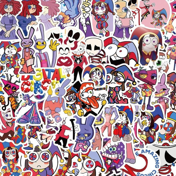 56pcs DIY suprising Digital Circus Stickers For Car Laptop Phone Stationery Decal Waterproof Sticker for Kids Toys Gifts