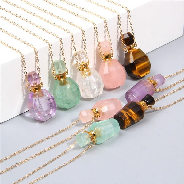 Perfume Wishing Bottle Pendants Necklace For Women Natural Stone Oil Diffuser Choker Gold Chain Chakra Necklace Women Amulet