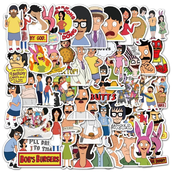 25-50 Pcs Bob's Burgers Sticker Refrigerator Trolley Case Laptop Notebook Notebook Car Personalized Waterproof Traceless White Background Sticker