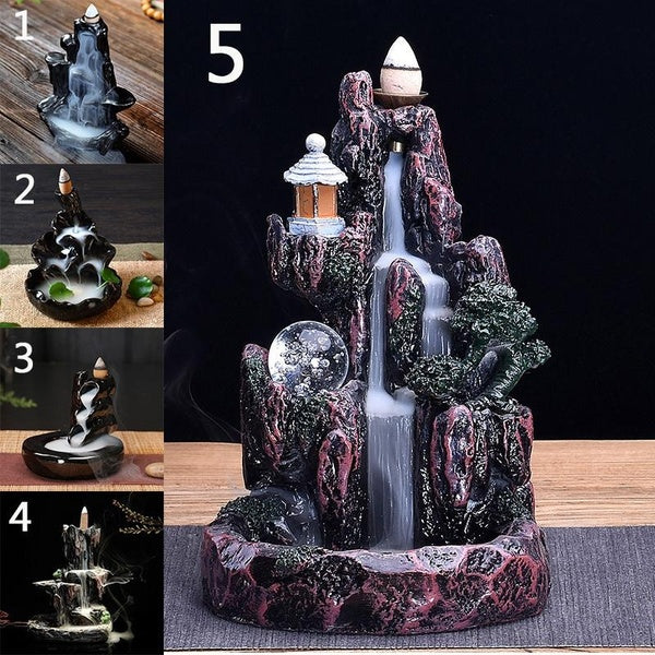 5 Style Retro Artwork Incense Holder Backflow Incense Burner for Home Fragrance with 20 Incense Cones