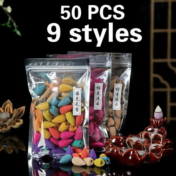 50 Pcs Mixed Reflux Cone Home Fragrance Reflux Tower Jasmine Lily Mint Rose Lavender Lemon Osmanthus
