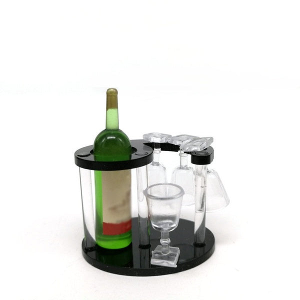 6pcs-set Wine Bottles with Cup Rack 1:12 Dollhouse Miniature Decoration Gift