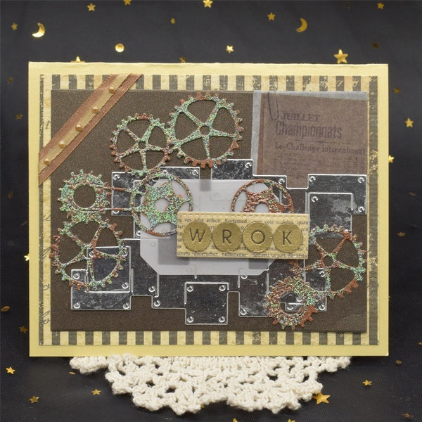 Retro Gear Cutting Dies Card Background Metal Stencil for DIY Scrapbooking Craft Paper Embossing Dies