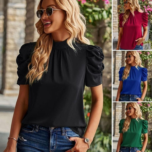 Fashion Women's Solid Color Round Neck Loose Short Sleeve T-shirt Ladies Casual Blouses Female Shirts