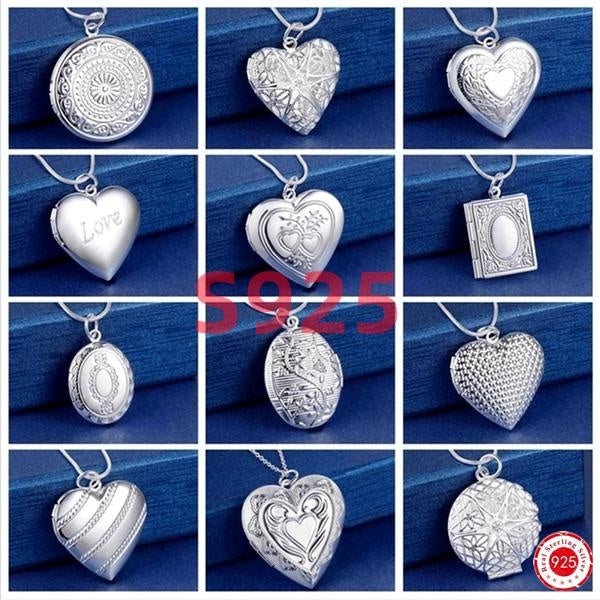 925 en argent sterling en forme de coeur cadre photo médaillon pendentif serpent chaîne collier 18 pouces pour la mode hommes femmes charme fiançaill
