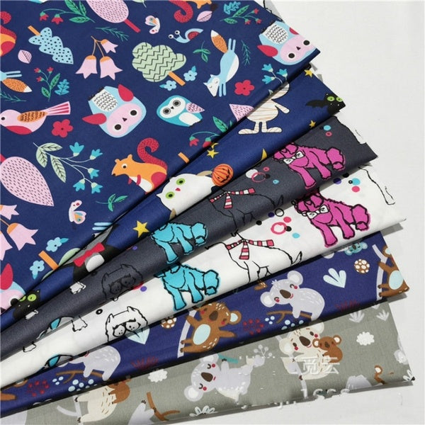 6 Pcs-Lot 20CMX25CM Cartoon Animals Printed Cloth Cotton Twill Fabric for DIY Handmade Fat Quarter Bundles Quilting Patchwork Dress Sewing Scrapbooki