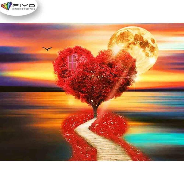 FIYO Red Tree and Moon Diamond Painting Kits For Adults DIY 5D Diamond Mosaic Diamond Painting Home and Kitchen Fashion Canvas Pictures Wall Decorati