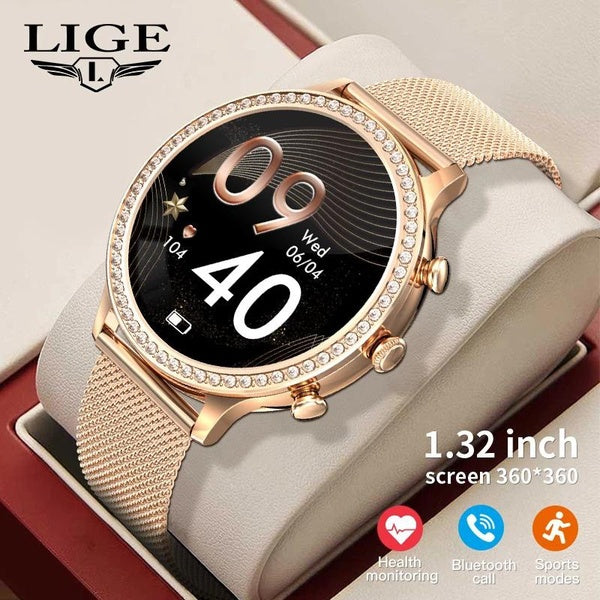 LIGE AMOLED Smartwatch Bluetooth Appel Montre Intelligente Femmes Pression Artérielle Moniteur D'oxygène Relojes Inteligentes Étanche Smartwatch + Ca