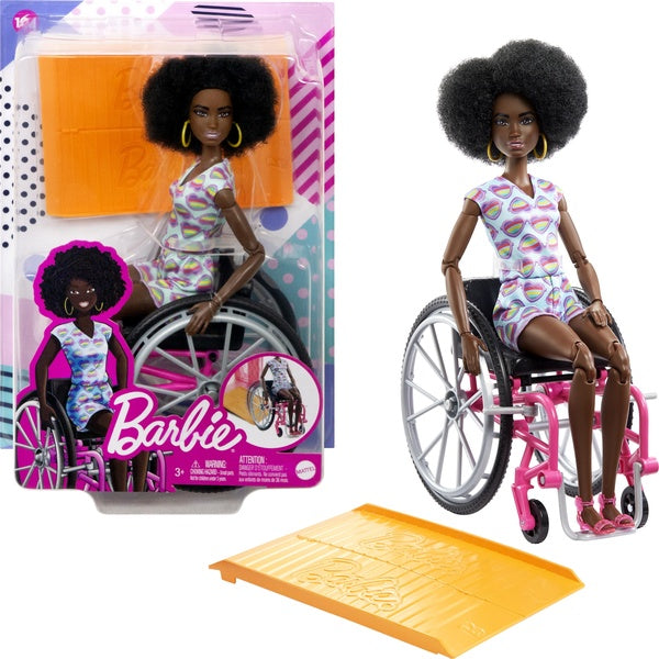 Mattel - Barbie Fashionista & Wheelchair with Wheelchair & Ramp, Curly Brown Hair, Romper [COLLECTABLES] Paper Doll