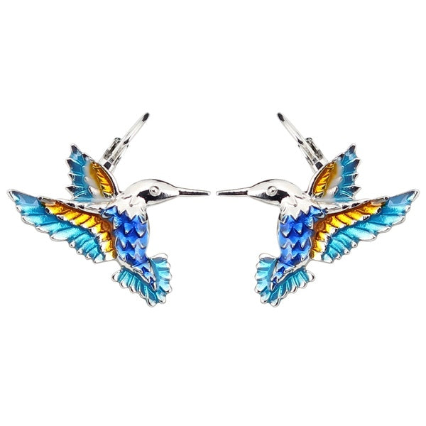 Enamel Alloy Floral Hummingbird Bird Earrings Stud French Clip Fashion Animal Gift Jewelry for Girls Ladies Charms Women Accessories