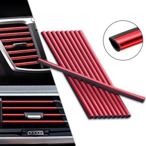 Red DIY Car Accessories Interior Dashboard Center Console AC Air Conditioner Outlet Overlay Strip Decoration Soft PVC Cover Moulding Trim Kit Univers