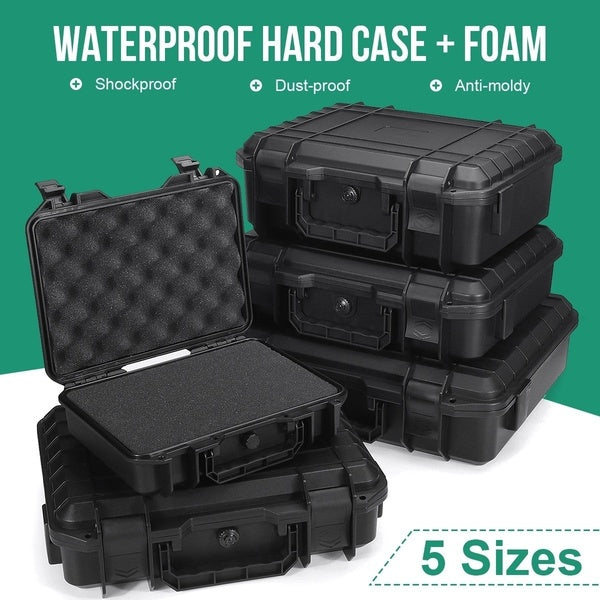 5Sizes Solid Waterproof ABS Safety Tool Case Box + Foam, Camping Traveling Storage Case Vehicle Kit Box Sealed Safety Equipment Case