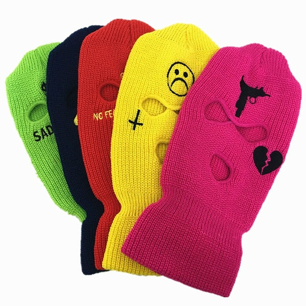 (Multiple Styles To Choose)Neon Balaclava Three-hole Ski Mask Tactical Mask Full Face Mask Winter Hat Halloween Party Mask Limited Embroidery
