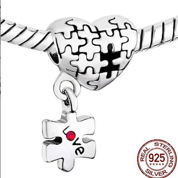 Puzzle en argent sterling 925 amour coeur charmes pour bijoux de la Saint-Valentin bricolage
