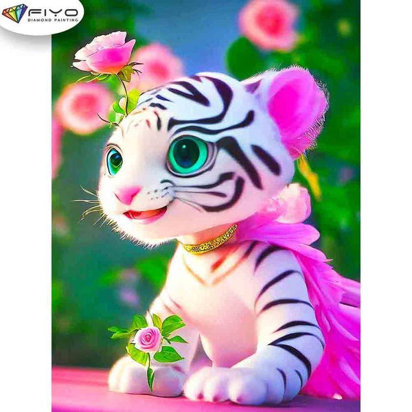 FIYO Lovely Tiger Diamond Painting Kits For Adults DIY 5D Diamond Mosaic Diamond Painting Home and Kitchen Fashion Canvas Pictures Wall Decoration Gi