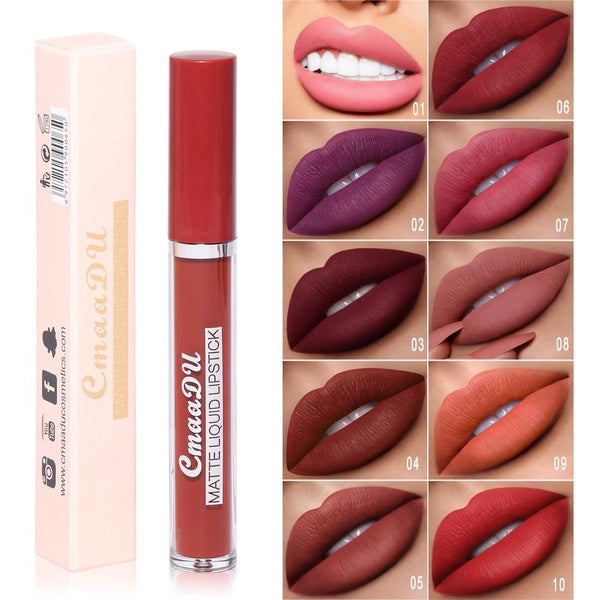CmaaDu 10Color Nude Pink Matte Lip Gloss Shimmer Waterproof Long Lasting Lip Tint Moisturize Creamy Liquid Lipstick Makeup
