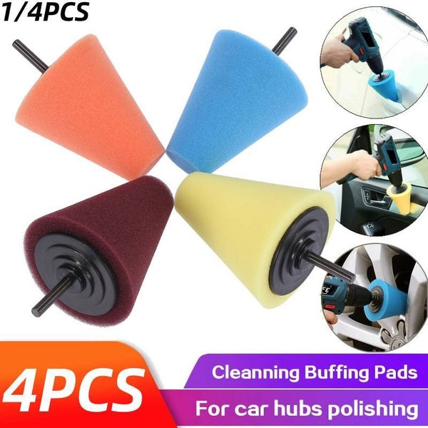 1-4pcs Burnishing Foam Sponge Polishing Cone Shaped Buffing Pads for Car Wheel Hub Cleaning Tool Automotive Care & Detailing
