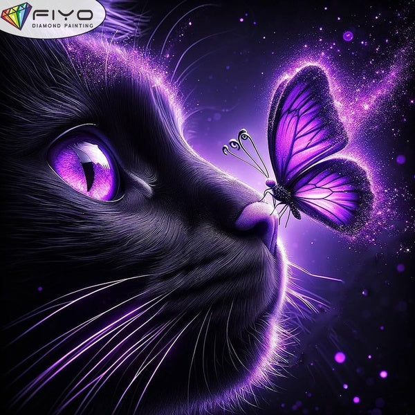 FIYO DIY 5D Cat and Butterfly Diamond Painting Full Drill with Number Kits Home and Kitchen Fashion Mosaic Diamond Painting Canvas Wall Decoration Gi