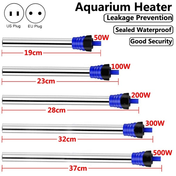 Réchauffeur d'aquarium en acier inoxydable thermostat Submersible réglable tige chauffante 110-240 V pour aquarium 50 W-100 W-200 W-300 W-500 W