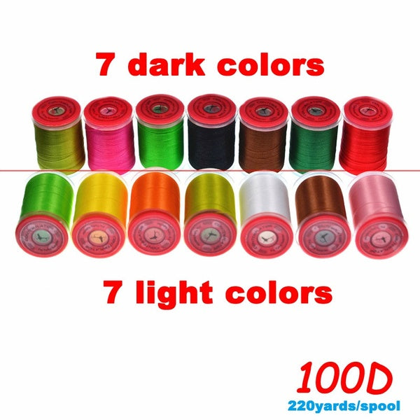 7spools-combo 100D Waxed Fly Tying Thread in Standard Bobbin Poly Multifilament Thread For Small Trout Patterns & Saltwater Flies